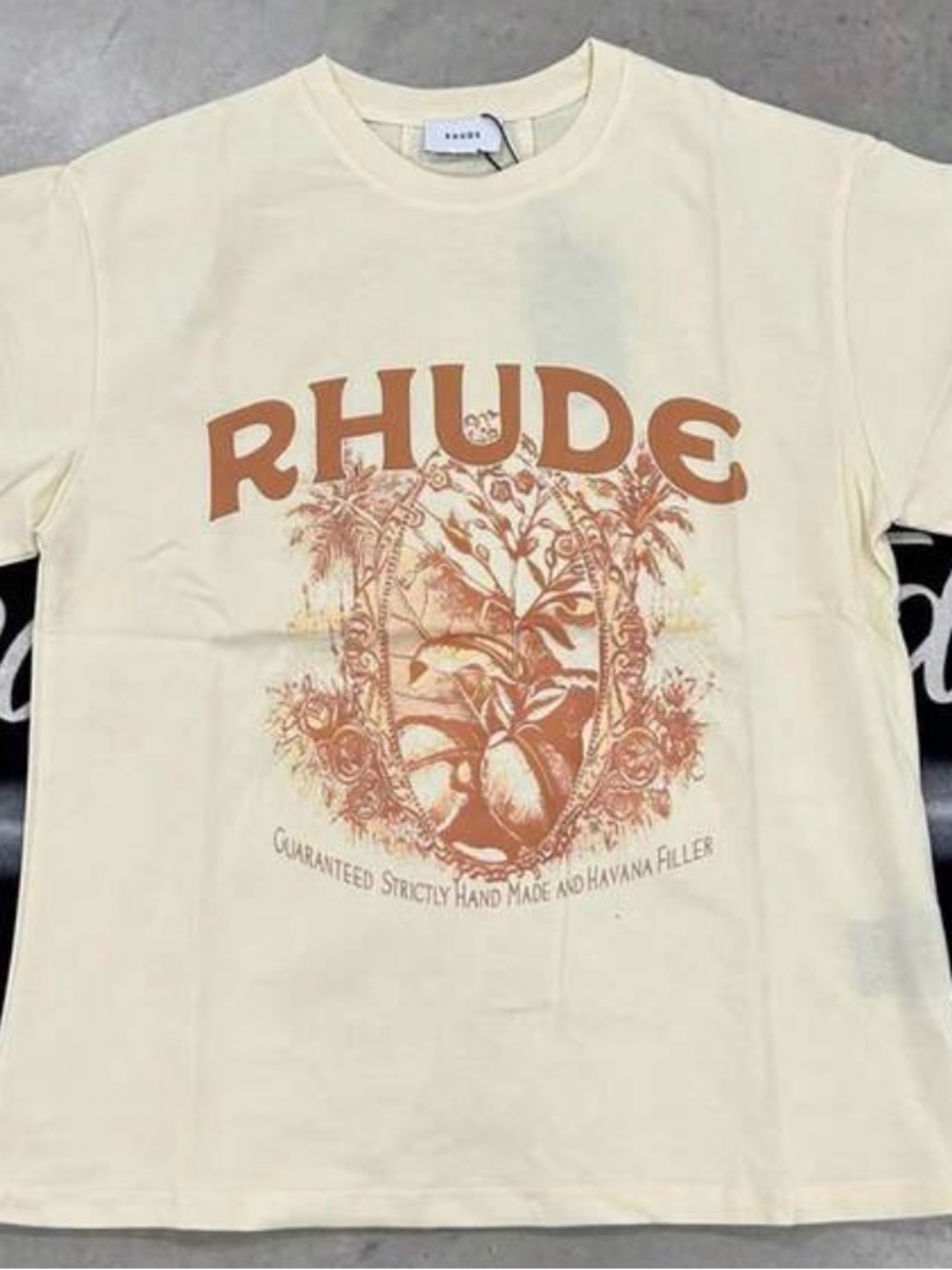 Rhude Cream Short-Sleeve Tee with Rust Graphic Logo
